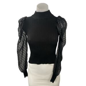 Crave Fame Women's Black Swiss Dot Long Sleeve Mesh Mock Neck Blouse Top Size XS